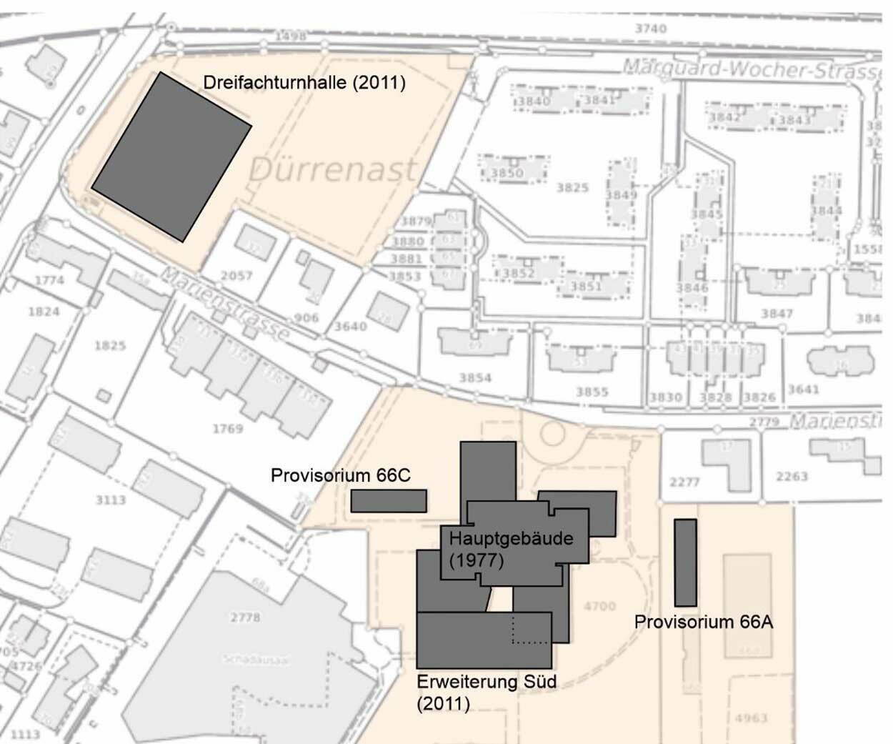 Bestehende Anlagen Gymnasium Thun, Standort Schadau